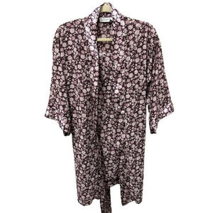 Vintage Kathryn Sz S 2-Piece Robe Kimono‎ Nightgown Floral Burgundy Pink Chiffon